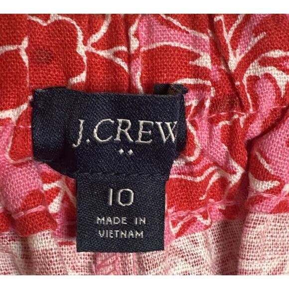 J.Crew Women's Linen Blend Elastic Back Shorts Azalea Red Sz 10 Floral Beach - Picture 4 of 14